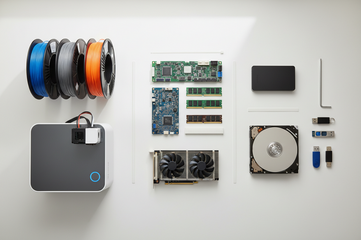 A Cleaner Creative Workspace: 3D Printing Supplies, Computer Components, and Data Storage