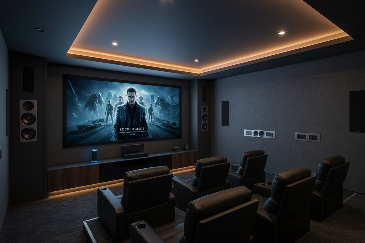 A Modern Home Theater Upgrade: Recessed Lighting, Electronics & Gadgets, and Outlets & Accessories
