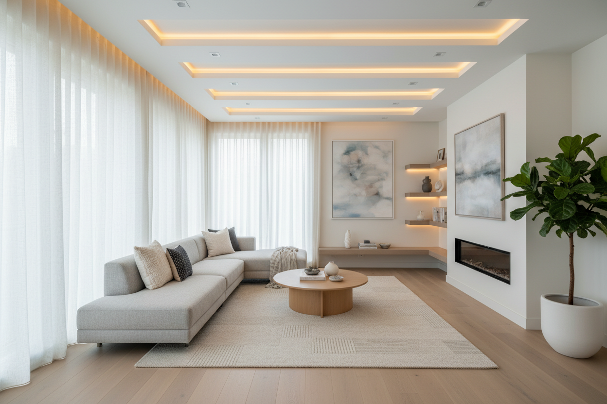 Modern Home Upgrades with Window Treatments, Recessed Lighting, and LED Bulbs