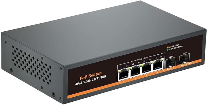 2.5G Unmanaged PoE Switch with 4 x 2.5G Base-T Ports and 2 x 10G SFP Uplink Port by Davuaz