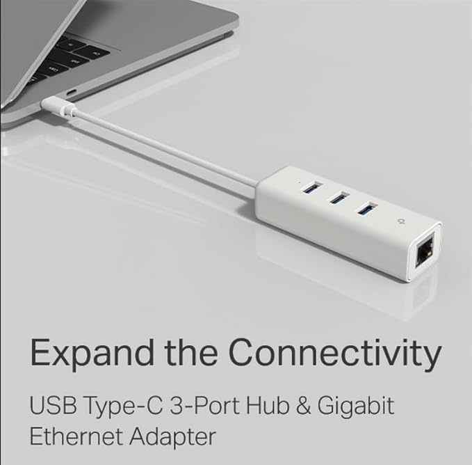 TP-Link UE330C USB-C 3.0 to Ethernet Adapter | Portable 3-Port USB-A 3.0 Hub w/ - Image 7