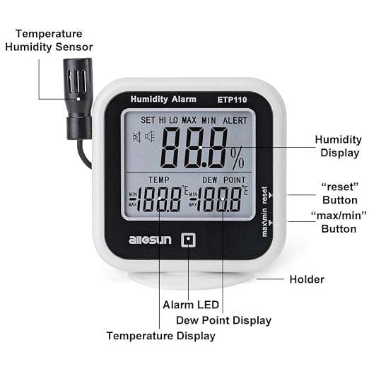 ALLOSUN Digital Thermometer Hygrometer Indoor Humidity Greenhouse Temperature - Image 4