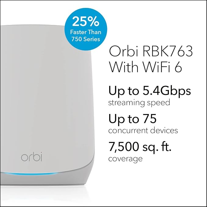 Netgear Orbi RBK763-100NAR AX5400 Tri-band WiFi 6 Mesh System, Router and 2 - Image 2