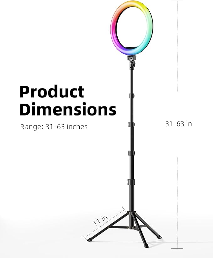 TODI 12" RGB Ring Light with 63" Tripod Stand, 3 CCT Mode and 39 Color Mode - Image 5