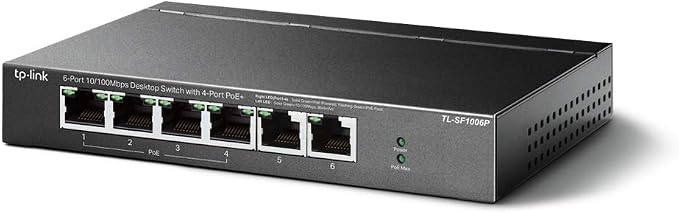 TP-Link 6 Port Fast Ethernet 10/100Mbps PoE Switch 4 PoE+ Ports @67W Plug & by TP-Link