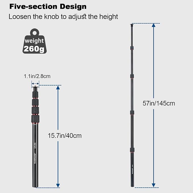 Koolehaoda 57" Aluminum Tripod Extension Centre Column Extender | 5 Section - Image 3