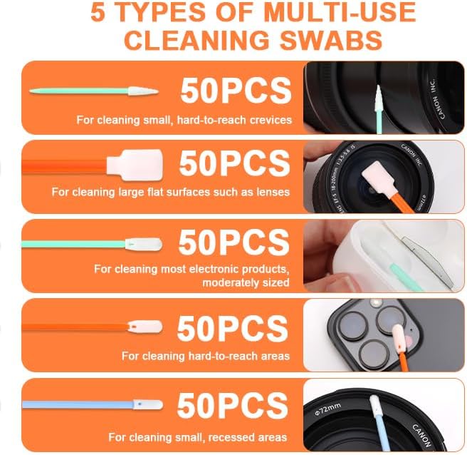 250 Pcs Foam Cleaning Swab Kit 5 Types Lint-Free Foam Swab Sticks - Image 3