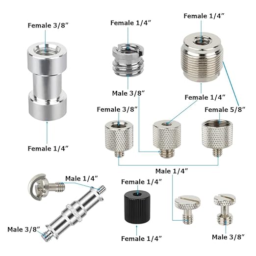CAMVATE 30PCS Camera Screw Mount Set 1/4 to 1/4, 1/4 to 3/8, 1/4 to 5/8 - Image 2