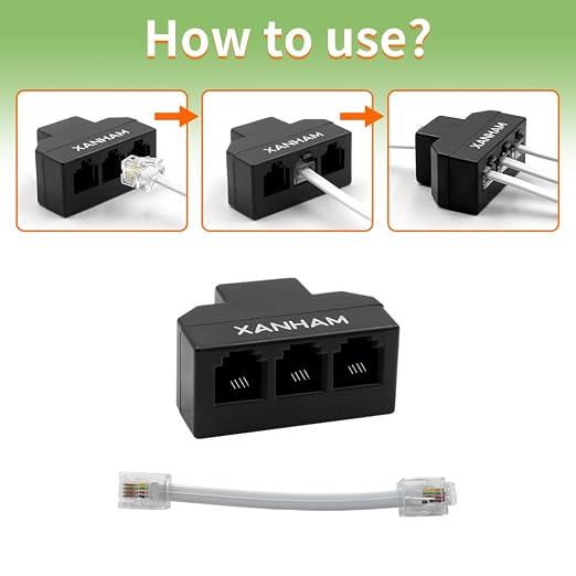 RJ11 Cable 3 Way Splitter 6P4C Connector Phone Line Cord Adapter - Image 5