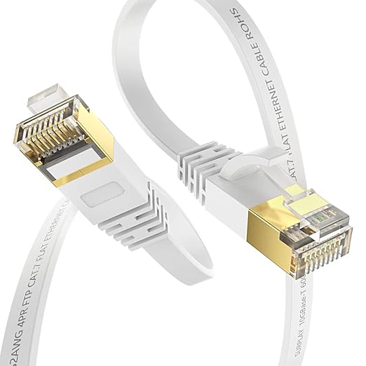 Cat7 20FT-2Pack Ethernet Cable Flat-White-10Gbps Internet Network Cord - Image 2