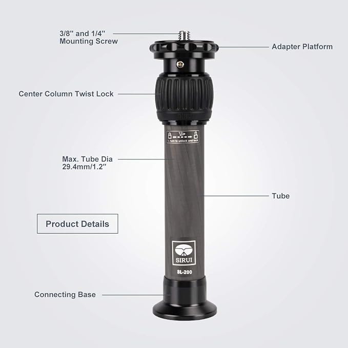 SIRUI SL-200 Carbon Fiber Tripod Extension Pole, Two-Section Center Column - Image 2