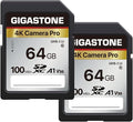 【5-Years Data Recovery】 GIGASTONE 64GB SD Card 2-Pack, 4K Camera Pro, UHS-I A1 by Gigastone