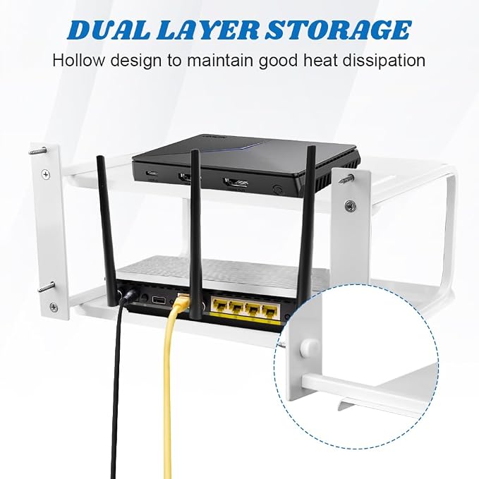 Tookie 2 Layers Projector Shelf, Wall Mount Double Floating Shelf Under TV - Image 4