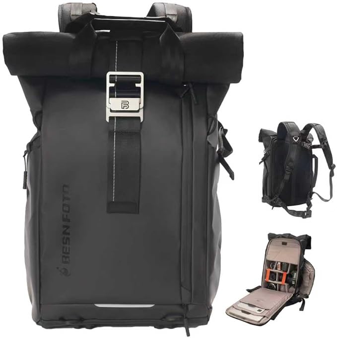 Besnfoto Waterproof Camera Backpack, Rolltop Photography Bag by Besnfoto