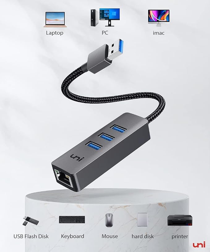 uni USB to Ethernet Adapter, USB 3.0 Hub - Image 6