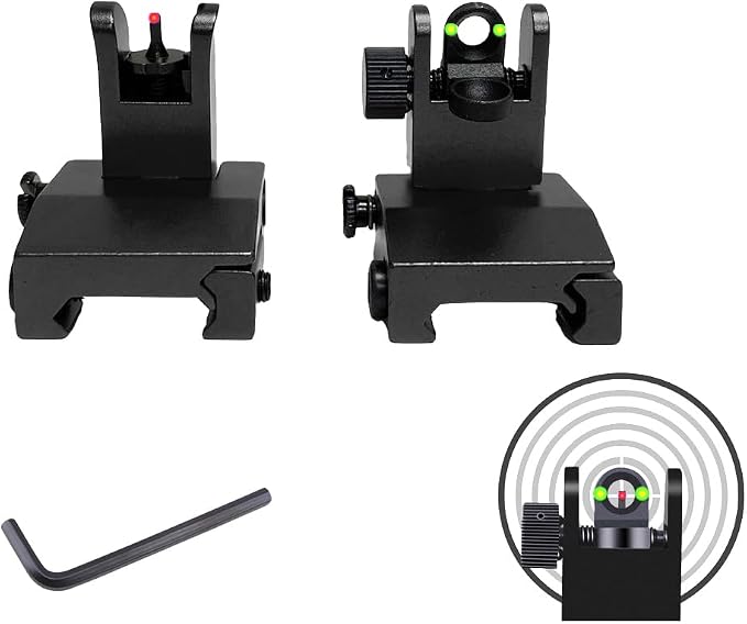 Fiber Optic Flip Up Iron Sights Picatinny Rail Mounted Front and Rear Backup by TPO