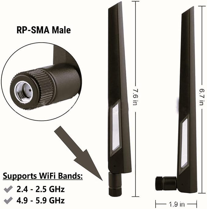 Tri-Band WiFi Antenna 10dBi High Gain 2.4GHz, 6GHz | Pair of Black/Black | - Image 2