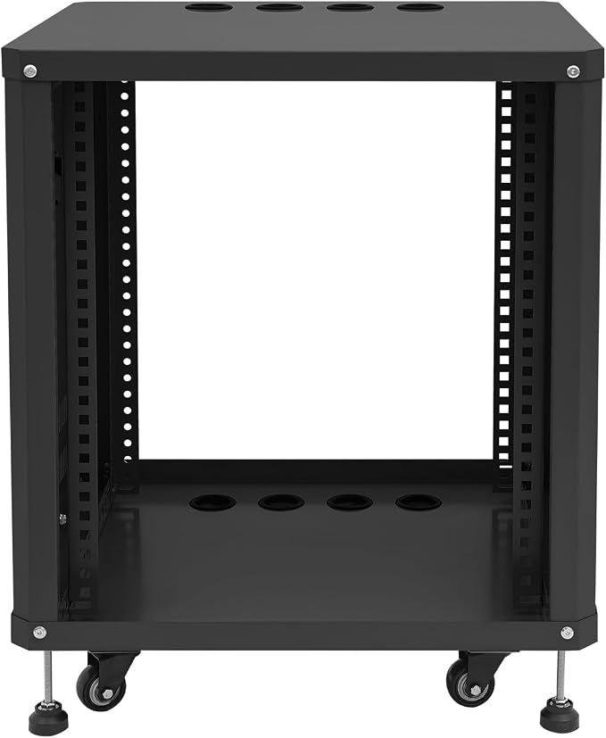 12U Home Audio & Video Stage Stereo Equipment Storage Cabinet Stand On Wheels - Image 3