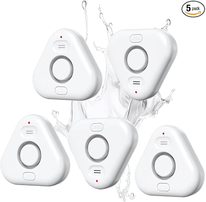 5 Pack Water Leak Detectors for Home, Stechro 4 Levels Adjustable Audio 0-120dB by stechro