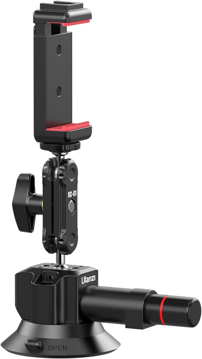 UURig SC-01 Suction Mount 3" for Vlogging Action Camera Car w Smartphone Clamp - Image 6