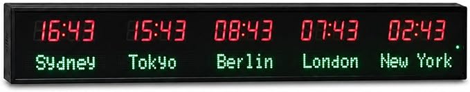 LED World Clock 5 Time Zones, WiFi Auto-Sync Digital Wall Clock, Wide Viewing by Unknown