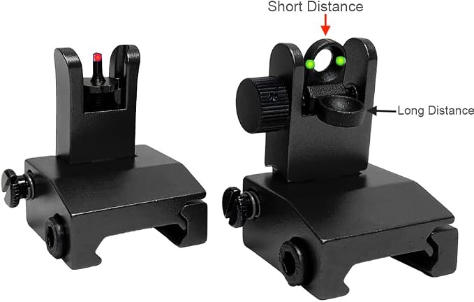 Fiber Optic Flip Up Iron Sights Picatinny Rail Mounted Front and Rear Backup - Image 3
