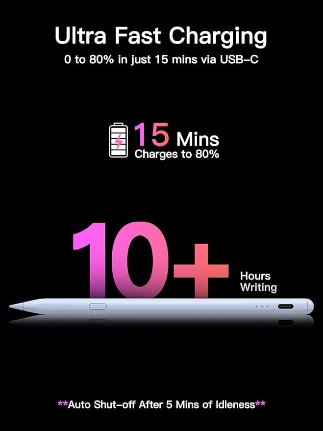 Stylus Pen for ipad 2018-2026, USB-C Fast Charging Pencil, Pixel-Perfect Tilt - Image 5