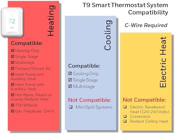 Honeywell Home T9 WIFI Smart Thermostat, Smart Room Sensor Ready, Touchscreen - Image 3