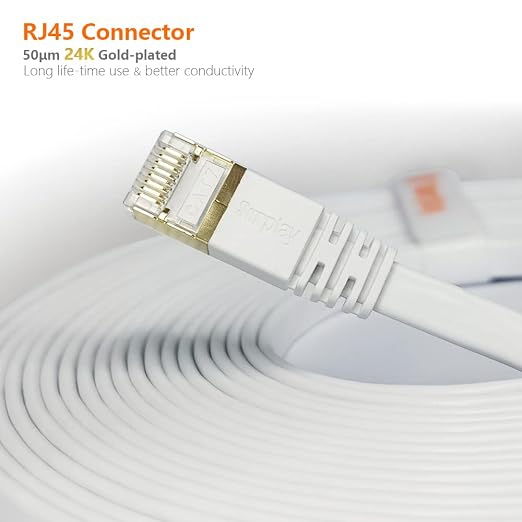 Cat7 10FT Ethernet Cable Flat-White-10Gbps Ultra Slim High Speed Double Shielded - Image 8