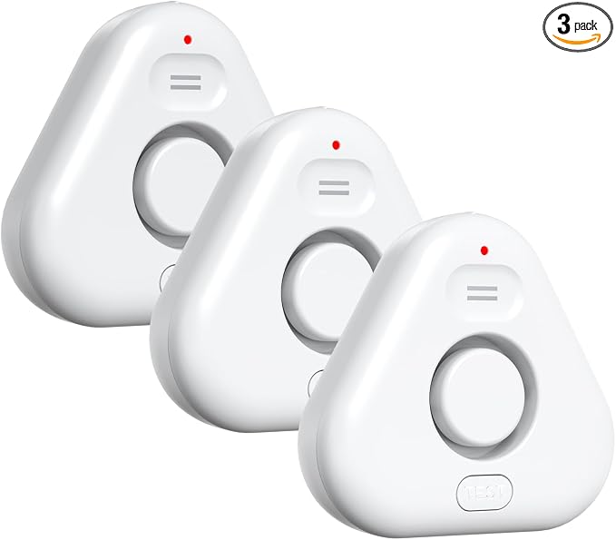 3 Pack Water Leak Detectors for Home, 4 Levels Adjustable Audio 0-120dB Water by stechro