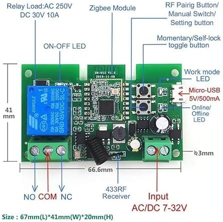 Zigbee 1CH DC 7-32V USB 5V Relay Smart Switch Module， Wireless APP Remote - Image 2