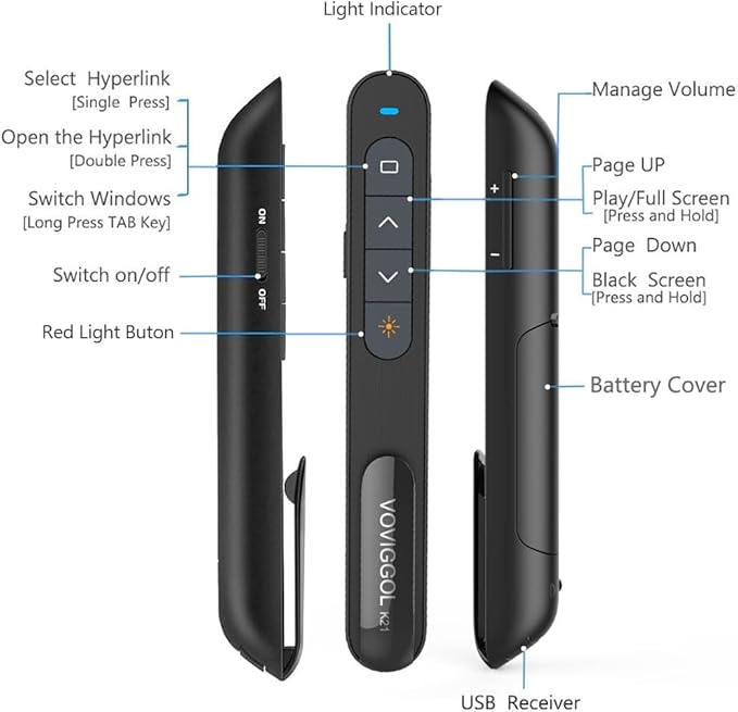 VOVIGGOL USB/Type-C 2 in 1 Presentation Clicker - Image 4