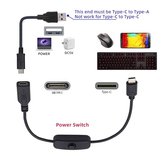 chenyang USB C Power Switch Extension Cable USB C Male to Female - Image 3