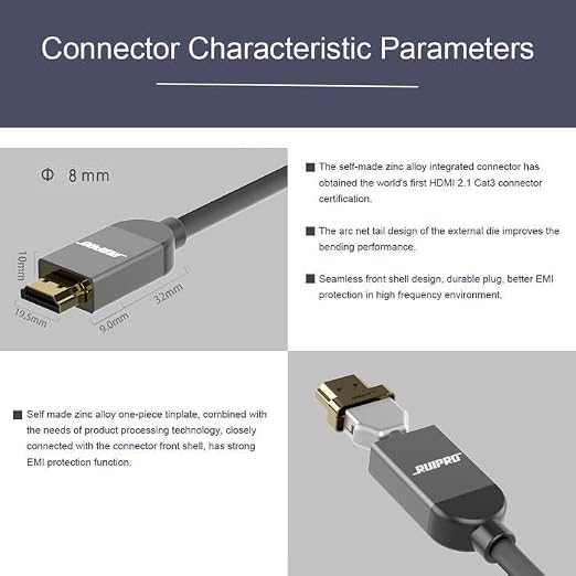 RUIPRO 8K HDMI Ultra High Speed Certified Cable 16 Feet 48Gbps 8K60Hz 4K120Hz - Image 4