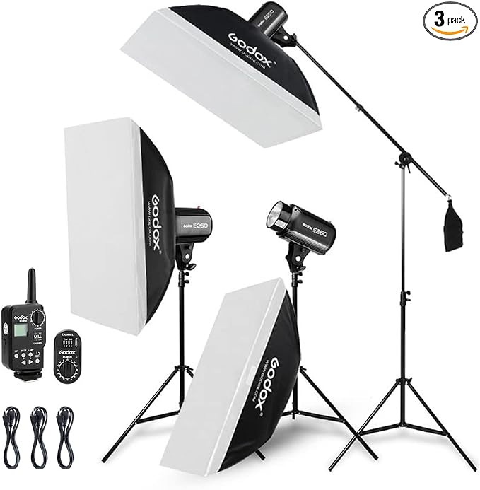Godox 750W Professional Studio Strobe Flash Light Kit, 3-Light Godox Strobe by GODOX