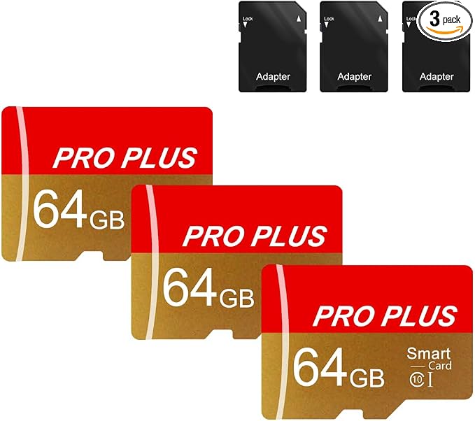 3 Pack TF Card 64GB with Adapter, High Speed Memory Card, UHS-I C10 A1 Memory by Bliksem
