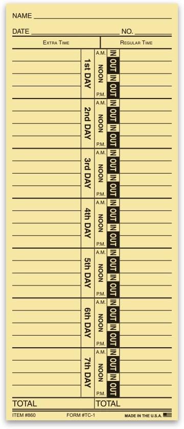 Time Clock Cards Front Load Manual Time Cards by Unknown