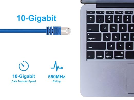 Monoprice Cat6A 6in Blue Patch Cable Double Shielded 26AWG 10G Pure Bare Copper - Image 5