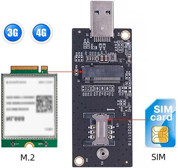 NGFF M.2 Key-B WWAN to USB 3.0 Adapter Riser Card w SIM Slot - Image 2