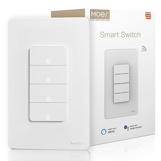 MOES Smart 4 Gang Light Switches, 2.4GHz Wi-Fi Single Pole Switch, Neutral Wire by MOES