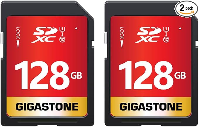 GIGASTONE 128GB SD Card 2-Pack UHS-I U1 Class 10 SDXC Memory Card High Speed by Gigastone