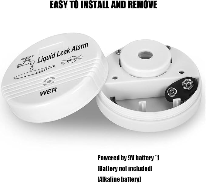 WER Water Leak Alarm Sensor, Battery Operated Leak Alert, 90dB Water Detector - Image 6