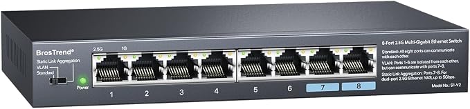BrosTrend 2.5Gb Switch, Unmanaged 8 Port Ethernet Switch 2.5 Gigabit Supports by BrosTrend