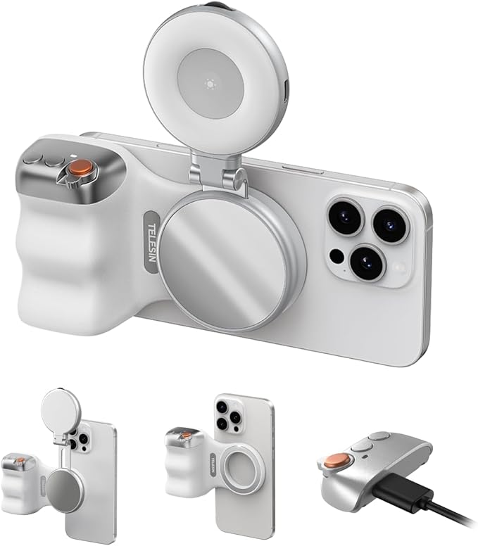 TELESIN Fun Shot Magnetic Phone Camera Grip + C03 Magnetic Selfie Light Bundle by telesin