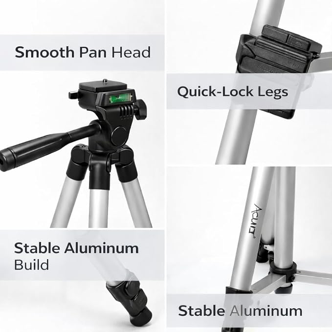 Acuvar 50” Phone Tripod with Holder – Lightweight Aluminum Tripod Stand - Image 5
