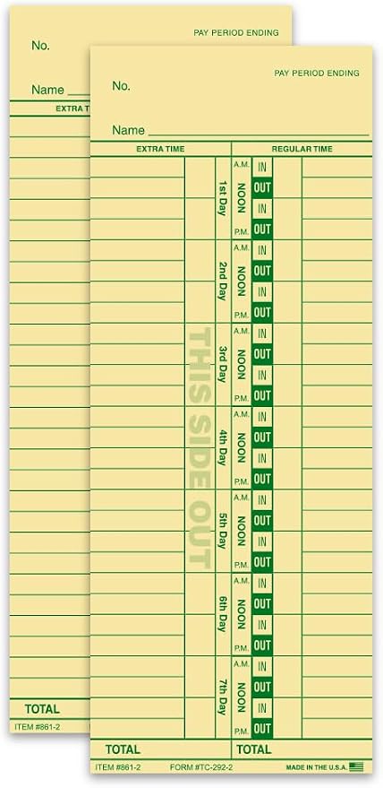 Time Clock Cards Front Load Manual Time Cards by Unknown