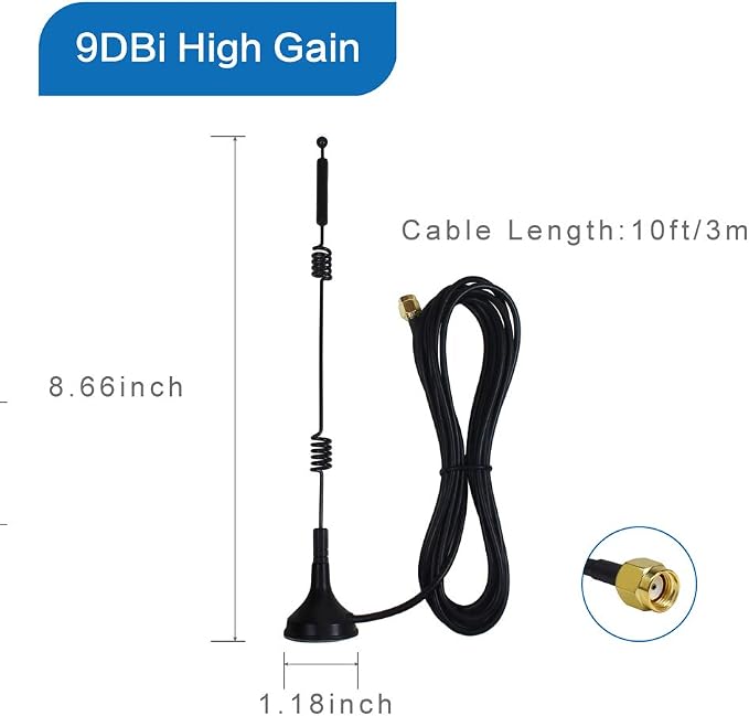 Dual Band Long Range WiFi Antenna, Eifagur 9dbi 2.4GHZ 5GHZ 5.8GHZ RP-SMA - Image 2