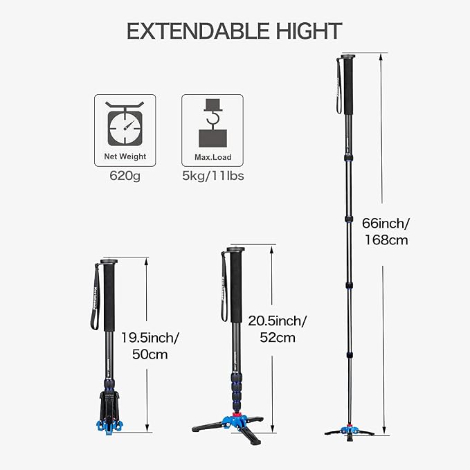 Koolehaoda Camera Monopod Stand 65inch Extendable Aluminum Monopod - Image 3