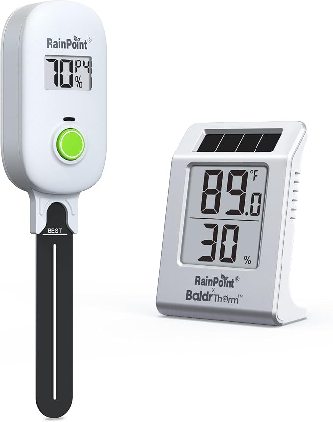 RAINPOINT Light-Driven Thermo-Hygrometer & Smart Digital Wireless Soil Moisture by RainPoint