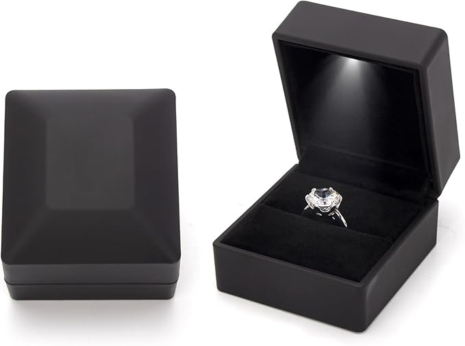 Ring Box Square Shaped LED Light Engagement Ring Boxes Jewelry Gift Box by JYCMMFCPursueRomanceLife